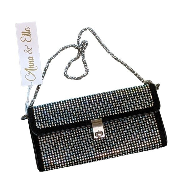 Anna & Elle black purse decorative studs dressy evening event chain handle - Picture 6 of 6
